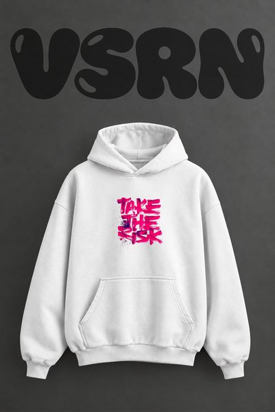 VSRN سترة بيضاء كبيرة الحجم بقلنسوة وطباعة أمامية من تصميم Take The Risk