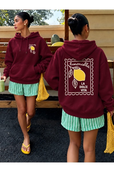 HAI COLLECTİON سويت شيرت بقلنسوة كبير الحجم بثلاثة خيوط ولون بني للجنسين