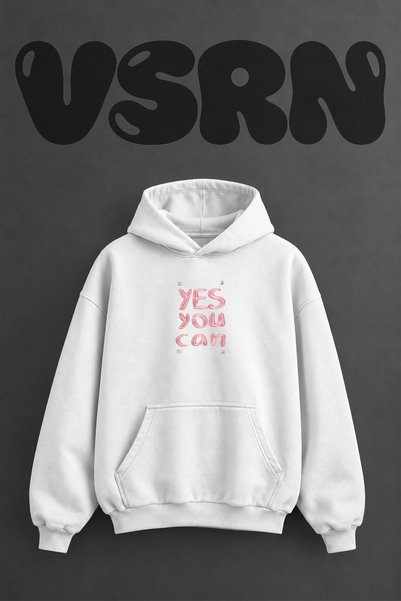 VSRN Yes You Can Design Pre-Printed Oversize White Hooded Sweatshirt