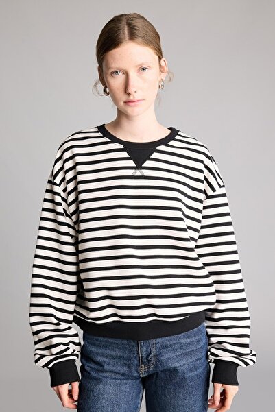 DeFacto Relaxed Fit Bisiklet Yaka Çizgili Kalın Sweatshirt I3337AX26WN