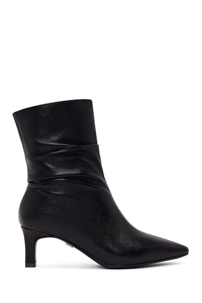 Derimod Women's Black Short Heeled Leather Boots Af530018Dv
