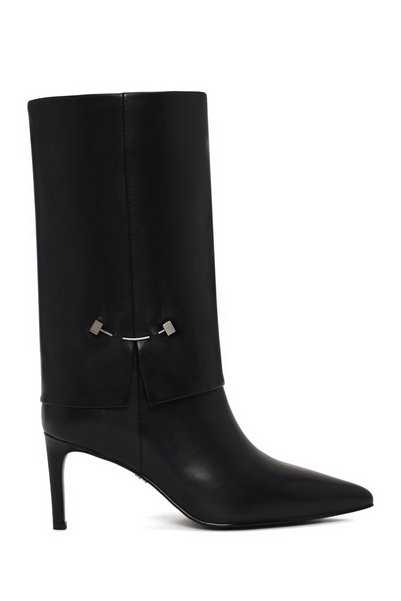 Derimod Women's Black Thin Heeled Leather Boots Af530026Dv