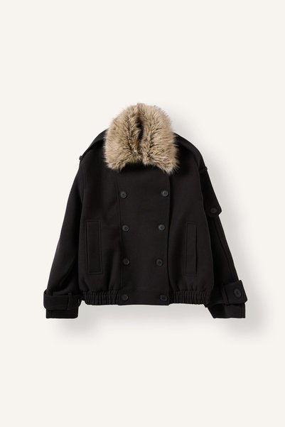 DeFacto Regular Fit Fur Collared Double-Breasted Cashmere Coat H8598Ax26Wn
