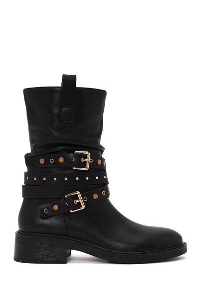 Derimod Women's Black Leather Biker Boots Wf528005Dv