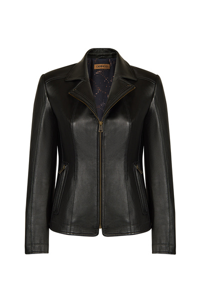 Derimod Martha Women's Black Short Leather Jacket 26Wge57271M