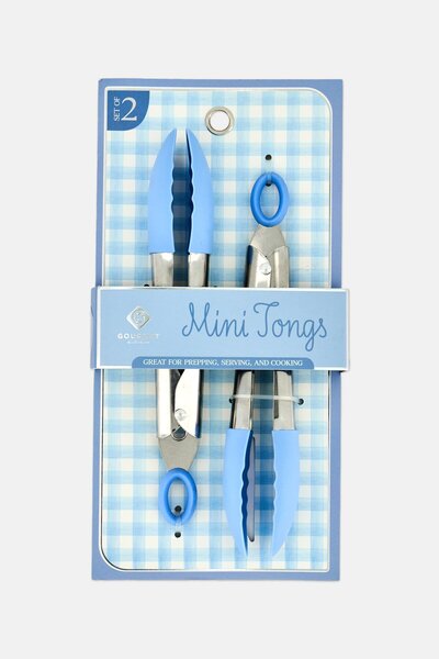 Gourmet 2-Piece Mini Stainless Steel Silicone Tongs, Silver