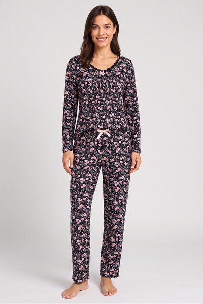 RENE ROFE Women 2 Pieces Floral Print Top And Bottom Sleepwear, Multicolor