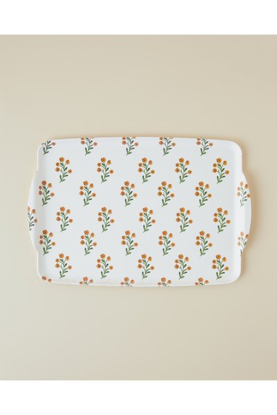 English Home Nostalgic Story Melamin Kaydırmaz Tepsi 25x38 cm Sarı-Yeşil