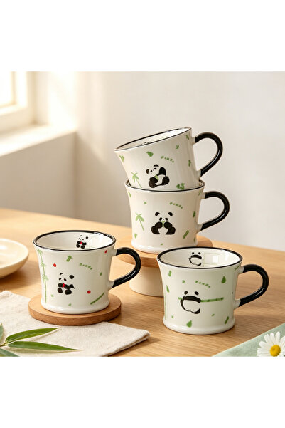 idei White ceramic mug with black outline and panda illustrations, volume 350...