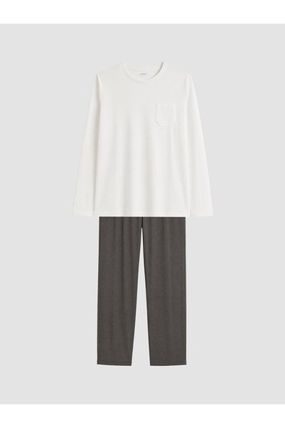 LC Waikiki Özmarka New Season Ecru Regular Fit Men's Pajama Set