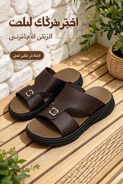 ArabTread صندل رجالي واسع بحزام واحد ونعل سميك مبطن مضاد للانزلاق للاستخدام ا...