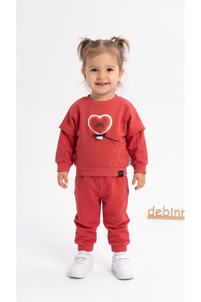 Mışıl Kids Heart Bat Sleeve Baby Girl Set