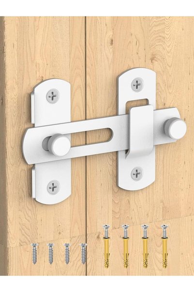 Arabest White 90 Degree Sliding Barn Door Lock,Stainless Steel Safety Gate La...