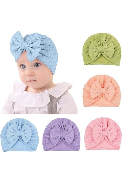Arabest Baby Turban Hats with Bow Knot,5 Pack Soft Stretchy Infant Bonnet Bea...