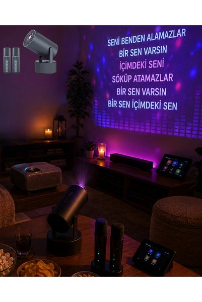 canrodi Android Akıllı Projektör 1080P – Bluetooth Hoparlör ve 2 Kablosuz Karaoke Mikrofonlu