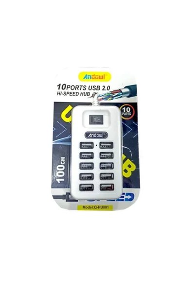 Andowl USB 2.0 Hub 10 θυρών με σύνδεση USB-A Q-HU801 σε λευκό χρώμα