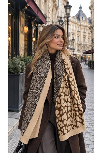 BALIENTE Șal de damă cu model leopard bej 90x180 cm