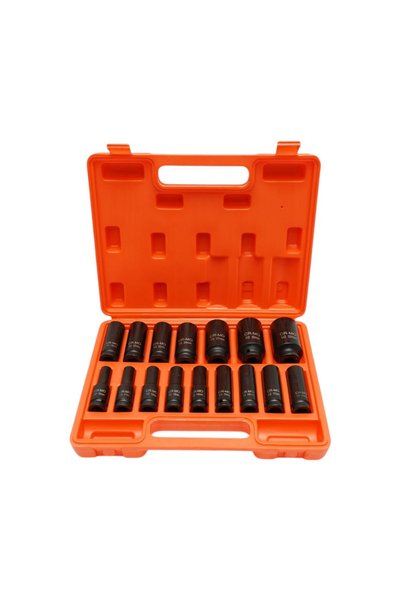 UTB Long impact socket wrench set 10-32mm, square 1/2 inch Cr-Mo 16 pieces Br...
