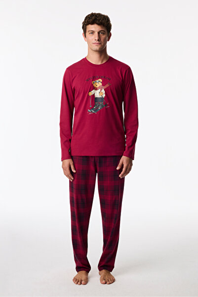 Penti Set de pijamale pentru bărbați Ski Dream Bear, cu pantaloni cu imprimeu...