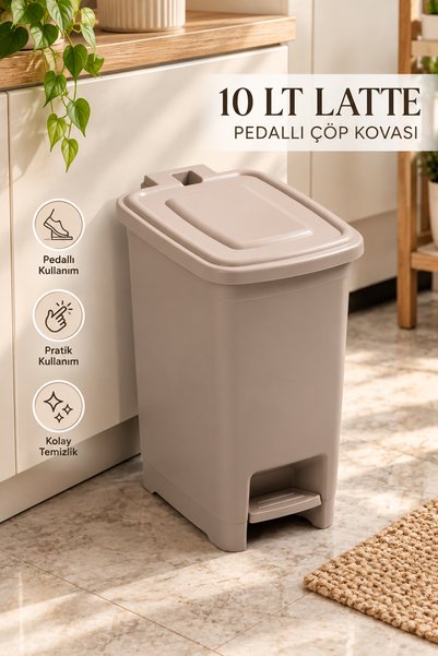 Porsima 1136 10 Lt İç Kovalı Pedallı Çöp Kovası - Slim Mutfak Ve Banyo Çöp Kovası Cafe Latte