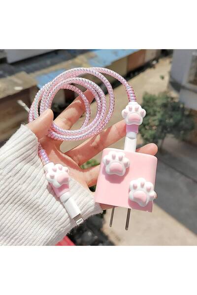 EPRO iPhone 18W/20W/25W Uyumlu Pembe Küçük Pati Şarj Aleti Koruyucu Şarj Kabl...