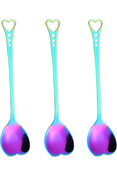 Arabest 3-Piece Heart Shaped Stainless Steel Dessert Scoops,Long Handle Coffe...