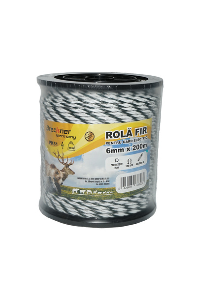 UTB Rola fir alb-negru de 6mm, 6x0.3mm SS inox, 1.95 Ohm/m 200m gard electric...