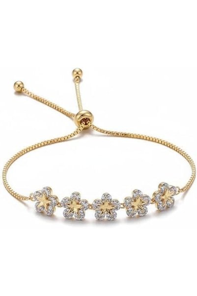 Arabest Snowflake Rhinestone Flower Drawstring Bracelet,Adjustable Dainty Flo...