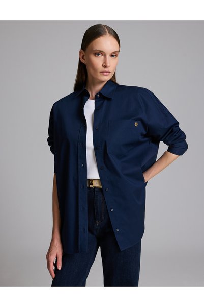 Pierre Cardin Cămașă cu mânecă lungă, supradimensionată, albastru marin 50328628-VR033