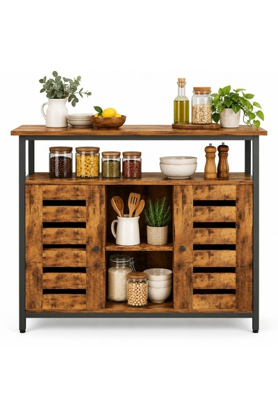 Rebiko Bufet în stil loft, maro, 90x35x80 cm, cu rafturi deschise