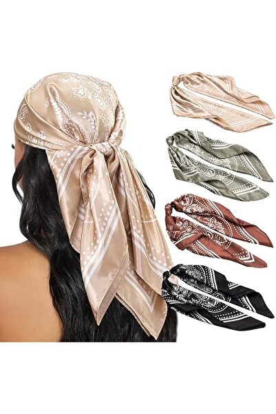 Arabest 4 Pcs Silk Like Satin Head Scarf for Women,70 x 70 cm Square Bandana ...