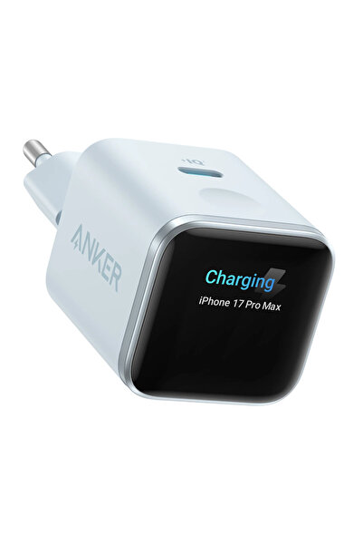 Anker Nano Network Charger, GaN, 45W, USB-C, Display, Care Mode, Blue
