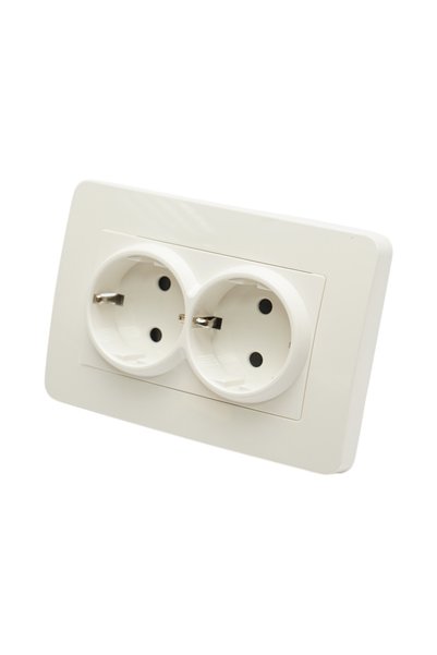 UTB Шуко контакт двоен бял за вграждане 220V, 16A, PC 83x150мм