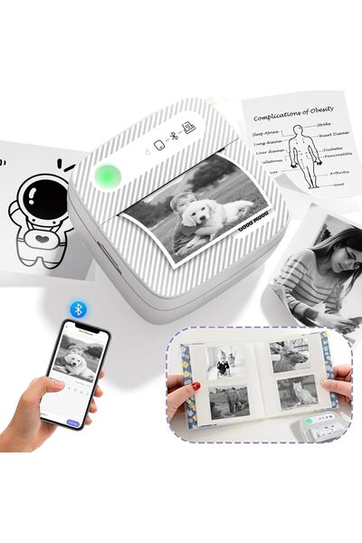 Arabest Mini Portable Thermal Printer with 5 Rolls of Paper,Inkless Wireless ...