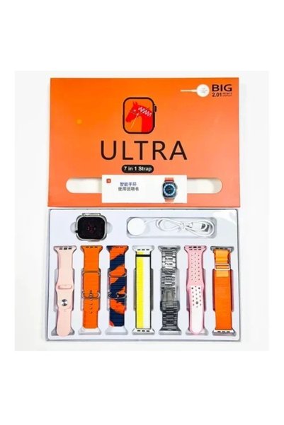 OEM Ultra Smartwatch 7 in 1 Strap με 7 διαφορετικά λουράκια - ροζ/Πορτοκαλί