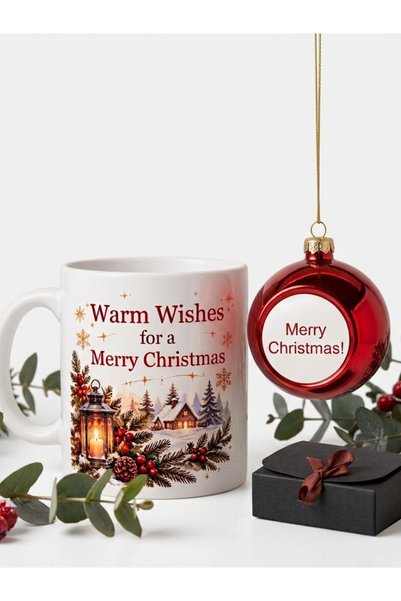 ALL PAPICKS Set cadou Crăciun:Merry Christmas Cană 350ml, Glob 8cm & Cutie Cadou
