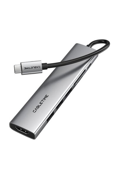 Cabletime σταθμός σύνδεσης CT-HBP2-AG7, 7 θυρών, USB-C, 4K, 100W, γκρι