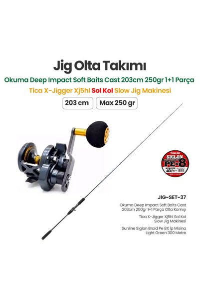 Okuma Deep Impact Soft Baits Cast 203cm 250gr 1+1 Parça Olta Kamışı + Tica X-Jigger Xj5hl Sol Kol Slow Jig Makinesi + Jig Olta Takımı Set 37
