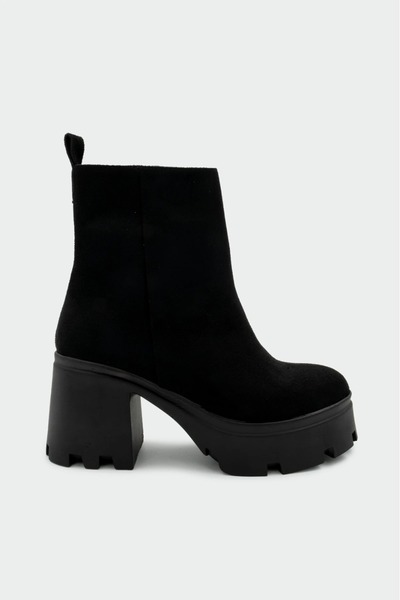 LAMİNTA Streep Women's Black Suede Boots Thick Heeled 8 cm Threaded Sole Plat...