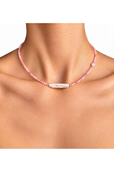 Generic Brand GET STONED | Faceted Pink Opal Necklace, Natural Pearls