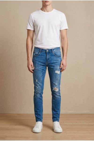 OEM Blugi barbati casual regular fit cu rupturi accentuate pe coapse si genun...