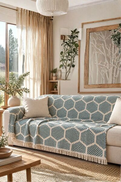 Layan Home بطانية وغطاء سرير من قماش الجاكار القطني بنسبة 100% - شال أريكة 18...