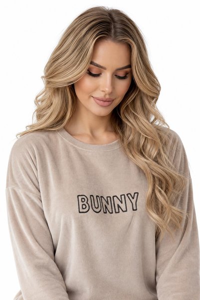 cotonhause Kadın Uzun Kol Kadife Kumaş Bej Pijama Takımı C3T9N96