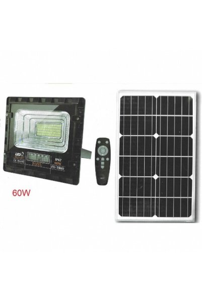 OEM Ηλιακός Προβολέας LED 60W Μαύρος, Στεγανός με Τηλεχειριστήριο