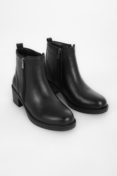 MY DERİ Jimmy Women's Genuine Leather Stitched Detailed Two-Zipper Heeled Boots B4770