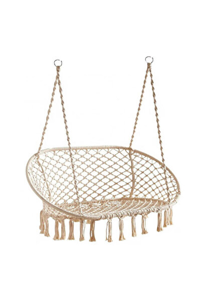 MyOfficeShop Scaun suspendat dublu pentru casă sau grădină, cu franjuri, bej