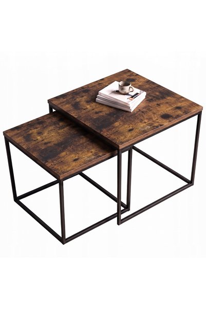 SERSIMO Set de 2 măsuțe de cafea imbricabile pentru living, design industrial...