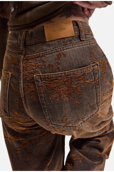 it's basic Kadın Ballon Barrel Özel Flok Kumaş Tasarım Denim Jean
