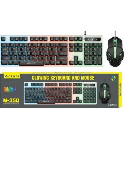 AOAS Gaming Πληκτρολόγιο RGB M-350 Full Size με Ποντίκι USB Αγγλικά US