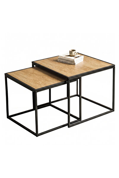 SERSIMO Set de 2 măsuțe de cafea imbricabile pentru living, design industrial...